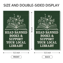 Gkodw Read Banned Books Garden Flag, Funny Library Yard Flag for Outside, Reading Garden Flag, Floral Book Flag Book Lover Gifts, Bookish Yard Flag, Social Justice Library School Lawn Yard Sign