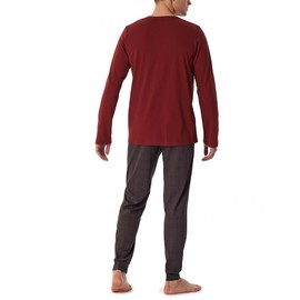 Schiesser Men's Long Pyjamas with Button Placket, Warm Cotton-Interlock Pajama Set, Terracotta, 60