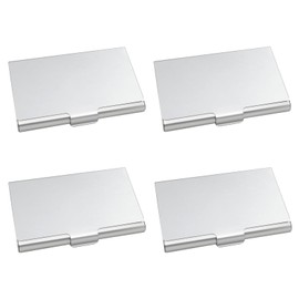 Senbaler Pack of 4 Slim Business Card Holder for Men and Women, Aluminium Business Card Box, Credit Card Organiser, Professional Business Card Holder, silver