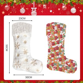 OTTYMO 2Pcs Large Christmas Stockings 20" White Plush Faux Fur Xmas Stockings Sequin Snowflake Christmas Stockings for Tree Decoration Christmas Ornament Santa Home Fireplace Decor Family Friend Gift