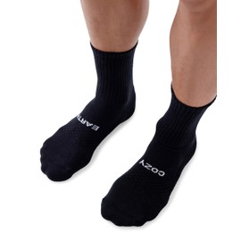 Cozy Earth Essential Calf Socks for Women and Men – Ultra-Soft 70% Mercerized Cotton Crew Socks 2-Pack Set – Breathable Seamless Toe – Cushioned Heel & Arch Support - Medium Black