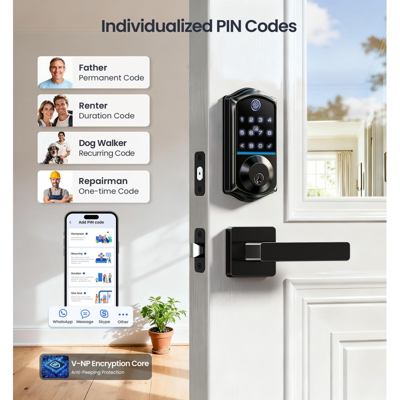 Veise VE017-B Fingerprint Smart Lock with 2 Lever Handles Set,