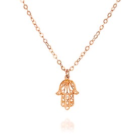 Tooliks - Filigree Rose Gold Hamsa Necklace - Handmade Protection Necklace - 15 inch + 2 inch extending chain (Rose Gold)