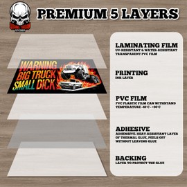 Warning Big Truck Small Dick | Bumper Sticker or Car Magnet | Naughty Joke Prank Waterproof Vinyl Sticker for Trucks Vans Cars [7.5x3.75]