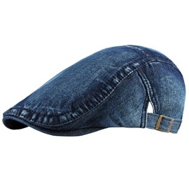 meioro Unisex Denim Newsboy Cap Cotton Flat Cap Ivy Gatsby Driving Hunting Cabbie Hats for Men Women(Classic, Dark Blue)