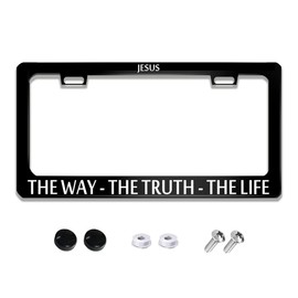 Jesus The Way The Truth The Life License Plate Frame Stainless Steels Funny Black Car Tag Holder Frames with 2 Holes and Screws 12 x 6 Inch Decoration for US Vehicles Standard for Women Men