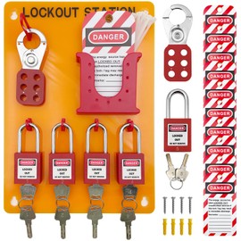 SAFBY Lockout Tagout Station Metal Kit with Lock Out Tag Out Loto 2 Hasps, 20 Tags, 20 Nylon Cable, 5 Locks with Number 1-5 (Orange Lockout Station)