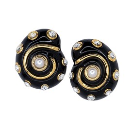 Kenneth Jay Lane Enamel and Gold Snail Clip-on Earrings (Black)