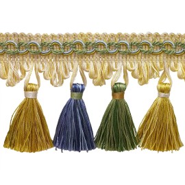 DÉCOPRO Green Gold Blue 2.75" Tassel Fringe Trim Mountain Spring [By The Yard]