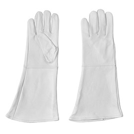 swiftwears White Leather Gauntlet Gloves Medieval Long Arm Cuff (White, Large)