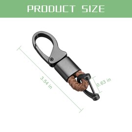 Zpana Car Fob Keychain, 2PCS Metal Leather Key Chain Holder with D-Ring, 360 Degree Rotatable Auto Keyring, Universal Fit (Brown)