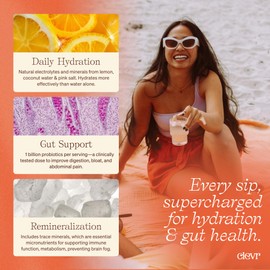 Clevr Mango Green SuperTea, 18 Servings, Hydration Organic Green Tea Blend with Coconut Water, Lemon Juice, 30mg Caffeine, 1 Billion Probiotics for Gut Health, Sea Salt, Trace Minerals, 5.08 oz