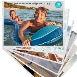 18 Pack Magnetic Picture Frame, Magnetic Photo Frames for Refrigerator 4x6”, Magnetic Frame High Definition Show Photos, Picture Magnets for Refrigerator, Metallic Surfaces, Cabinet(White Border)