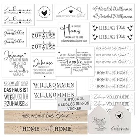 16 XL Rub-On Stickers, Rimless, High Gloss, Waterproof, Transfer Stickers with Sayings and Quotes, DIY Decoration for Home, Family, Welcome, for Glass, Wood, Blocks, Furniture, Raysin & Keraflott