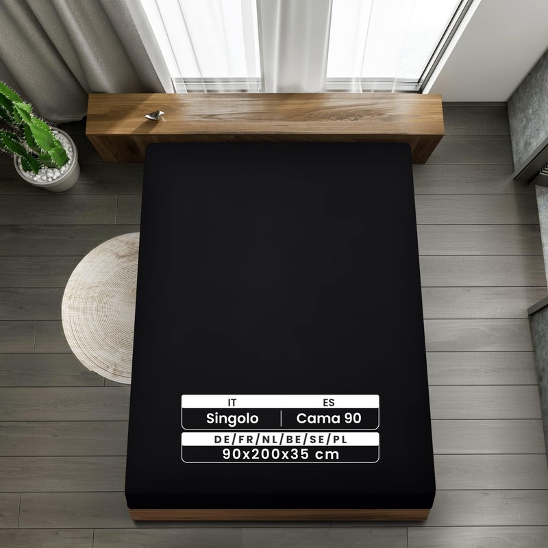 Utopia Bedding - 2er Set Spannbettlaken 90x200cm - Schwarz -