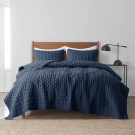 WDCOZY Navy Blue Quilt Queen Size Bedding Sets with Pillow Shams, Lightweight Soft Bedspread Coverlet, Quilted Blanket Thin Comforter Bed Cover, All Season Spring Summer, 3 Pieces, 90x90 inches