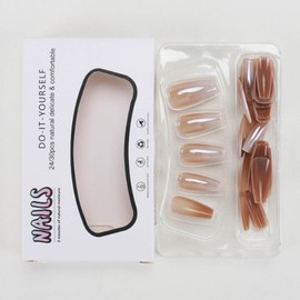 YoYoee 24-Piece Short Coffin Press on Nails - Glossy Gradient False Nails | Nude Fake Nails for Women Elegant & Durable Artificial Nails for Instant Manicure