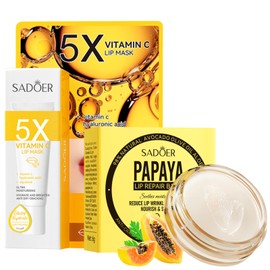 2PCS Lip Balm Set, VC Lip Mask Papaya Lip Balm Lip Care Gift Set, Brightening Moisturizing Soothing Lip Repair Moisturizer Set for Dry Peeling Cracked Lips, Christmas Make up Gift for Women Girls