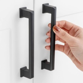 ASKANO 5 Inch Hole Centers, Black Stepped Kitchen Cabinet Pull Handle ZP2206 | Pack of 10, Solid Hardware for Drawer, Dresser, Bathroom, Vanity, Furniture Door, Cupboard, Bedroom, 5"