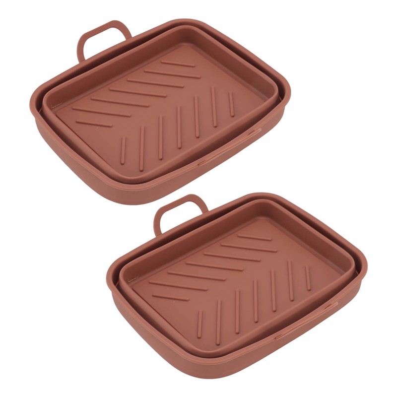 2 Pcs Silicone Air Cooker Pot with Handle Rectangular Fryer