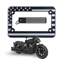 American Flag Motorcycle License Plate Frame Tag Bracket. 3D Raised Letter (Grey/Black)