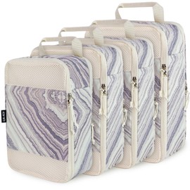Extra Large Compression Packing Cubes for Carry On, 4 Set Lightweight Travel Packing Organizers with Breathable Mesh, Expandable Compression Cubes for Travel, Marble Pattern