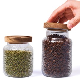 Whole Housewares Glass Jars with Lids - Set of 2 - Mason Jars - Borosilicate Glass Jar with Wooden Lid - Container for Sugar, Coffee, Tea - Decorative Canisters - Candy Jars with Lids (99oz & 77oz)