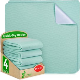 GREEN LIFESTYLE Washable Underpads - Large Bed Pads for use as Incontinence Bed Pads, Reusable Pet Pads, Great for Dogs, Cats, Bunny, Seniors Bed Pad (Pack of 4 - 34x36)