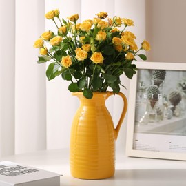 hjn Farmhouse Pitcher Vase for Flowers- Ceramic Pitcher Vase White Flower Vase for Your Kitchen/Home Decor/Office/Living Room/Bookshelf/Mantel/-Yellow