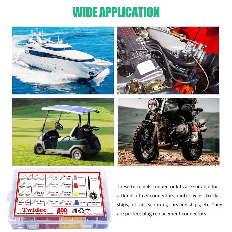 Twidec/800PCS Car Electrical Wire Terminal 21Type 1/1.5/1.8/2.2/2.8/3.5mm Auto Electric Connector