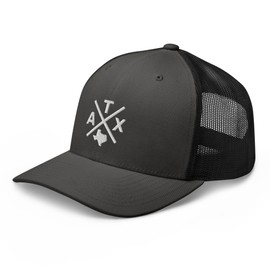 Retro Austin Trucker Hat Mesh ATX Cross Trucker Cap Charcoal/Black