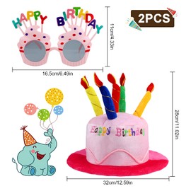 Happy Birthday Hat, Party Hats Adult Birthday Hat with Birthday Glasses Plush Party Hat Adult Birthday Hat for Birthday Party Glasses for Girls Boys Party Decoration Pink