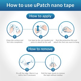 uPatch 10 Ft Nano Tape – Clear Double-Sided Mounting Tape, 0.04 in Thick, 1.2 in Wide – Reusable, Residue-Free, Heat & Cold Resistant Adhesive for Indoor Use