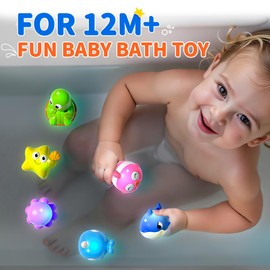 KmmiFF Light Up Bath Toys: 6Pcs Cute Animal Baby Bath Toys for 1 2 3 Year Old - Kids Bath Toy with Colorful Lights - Toddler Sensory Toys for Autism Gifts for Boys Girls Age 4 5