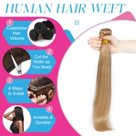 Elailite Human Hair Bundles Weave Hair Extensions Real Human Hair Straight 1 Bundle 100g - #27 Dark Blonde - 14 Inch