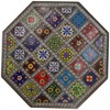 GURU SHOP Painted Small Table with Tile Mosaic - Blue