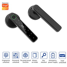 Fingerprint Door Lock, 5 in 1 Smart Door Knob with Smart App/Fingerprint/IC Cards/Password/Backup Keys, Fingerprint Door Knob with Keypad for Bedroom, Office, Apartment