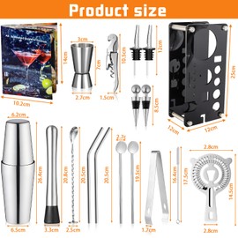 ZPQAODI Cocktail Set, 18-Piece Cocktail Shaker Made of Stainless Steel, Cocktail Shaker Mix Set, Party Essential Cocktail Shaker Set, Professional Cocktail Shaker Set with Stand & Recipe Book,