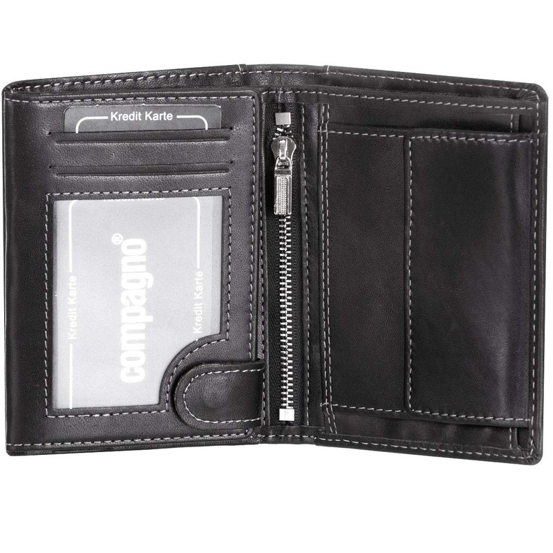 Compagno Genuine Leather Wallet Men's Purse Women, black, Classic