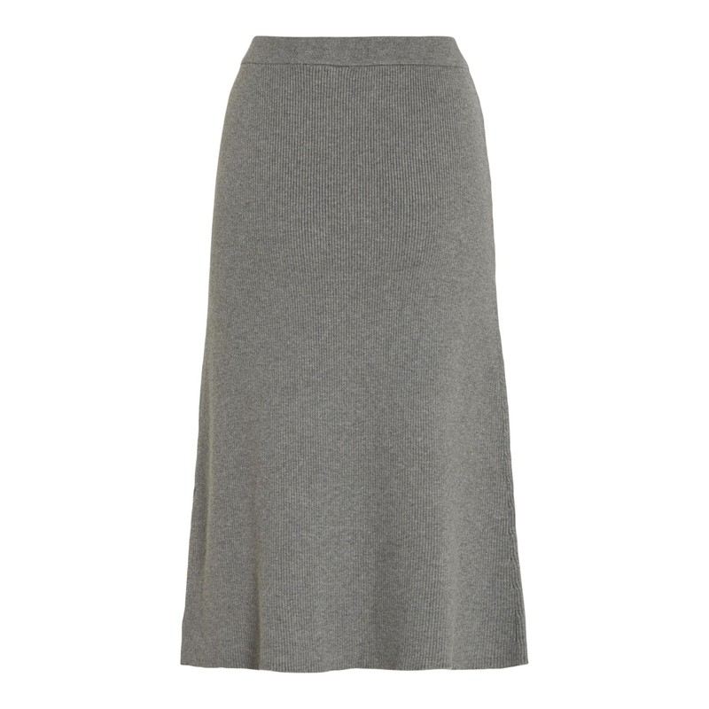 Vila Female Midi Skirt Knitted, Medium Grey Melange