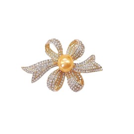 Rhinestone Pearl Bow Brooch Pin for Women Delicate Ribbon Knot Lapel Pins Sweater Scarves Dress Suit Clothes Elegant Accessory Jewelry