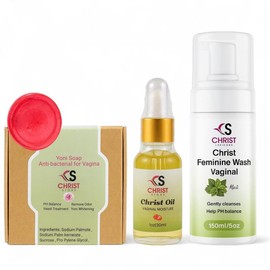 Kit Christ Feminine Wash_ Oil & Yoni Soap control bakteri & enfeksyon 100 Natural:_Rosa Gallica Soap_Strawberry Soap & Wash 