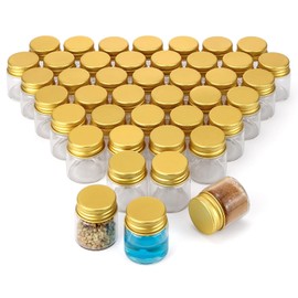 JIUWU 42 Pack Glass Jars with Lids 20 ml Small Glass Jars 2/3 Oz Small Small Glass Jars with Lids 37 * 40 mm Mini Jars（Gold Cap）