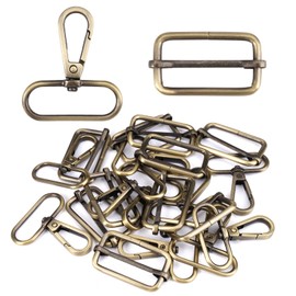 Pack of 20 Rotating Carabiner Hooks, Bag Accessories for Sewing, Key Chain D-Rings, Metal Buckles Sliders, for Bags, Purse, Key Fob and Dog Collars, DIY Accessories (Bronze), bronze
