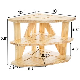 Goaste 3 Tier Wood Corner Shelf, Kitchen Countertop Storage Organizer, Cabinet Bowls & Spice Rack, Space-Saving Counter Organizer Tray for Bread Pantry Organization, Kitchen, Bathroom, 10x10x9.8 Inch