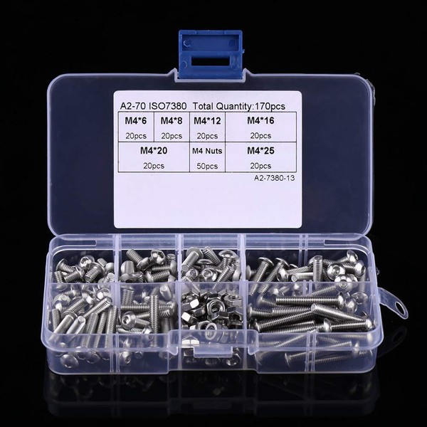 Tornillos de Cabeza Hueca 170 Piezas de Acero Inoxidable M4