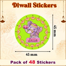 Pack of 48 Diwali Stickers Kids Diwali Stickers (45mm) Diwali Decor Labels for Candy Box, Sweet Cones and Party Boxes Papa Prints®