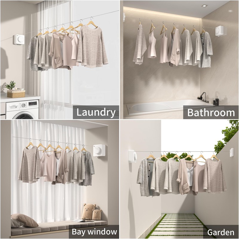 JOOM Retractable Washing Line, Wall Mounted Indoor Clothesline,White