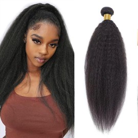 Yaki Straight Bundles Human Hair Kinky Straight Bundles #1B Yaki Human Hair Bundles 16 inch 1 Bundles Double Weft Weave Bundles Human Hair Brazilian Hair Bundles