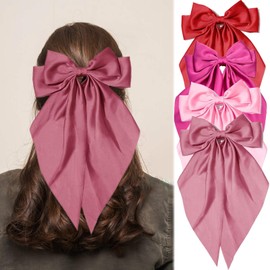Red Pink Hair Bows for Women Girls, Oversized Large Coquette Bow Aesthetic Hair, Silky Satin Long Tail Bowknot Hair Ribbons Big Bow Clip Accessories Trendy Stuff